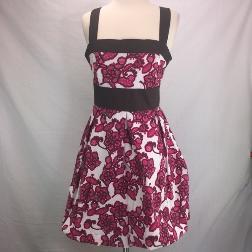 Women’s Floral Fit-and-Flare Dress in Fuchsia and Black